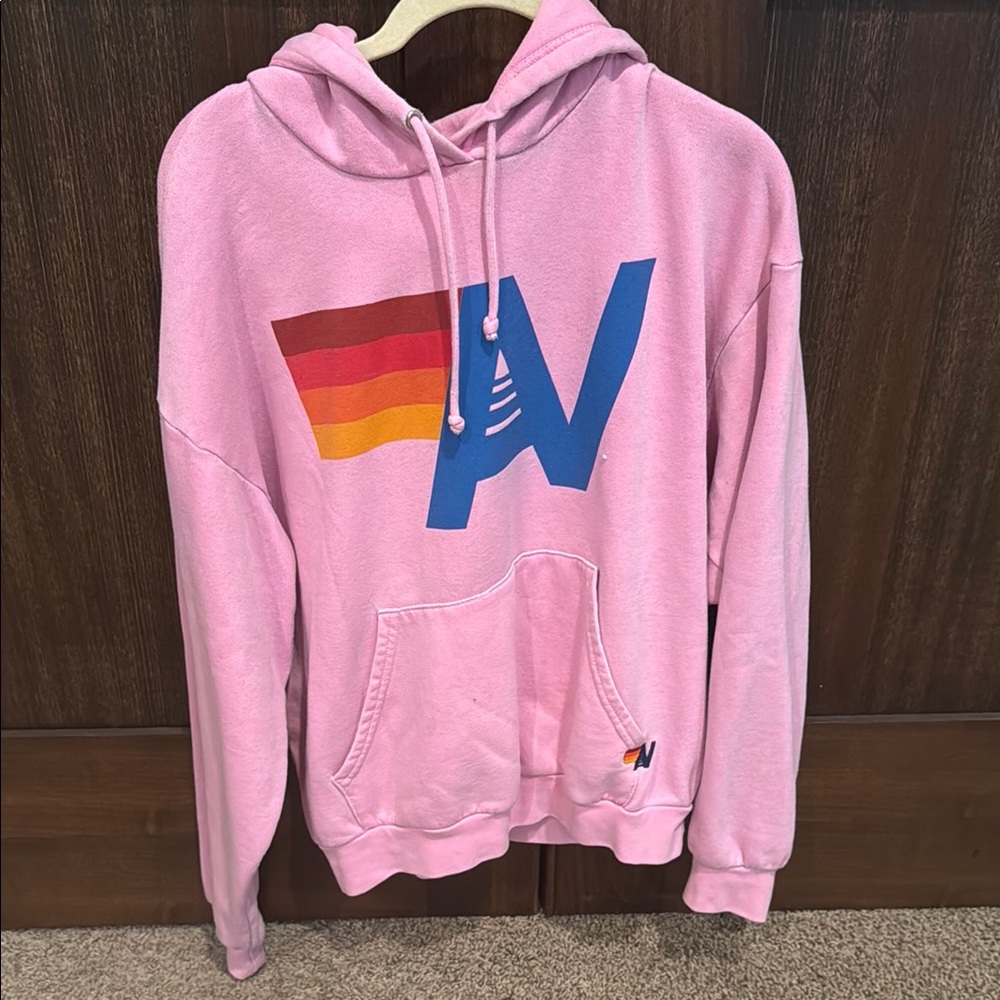 Aviator Nation Pink Hoodie with Multicolor Logo